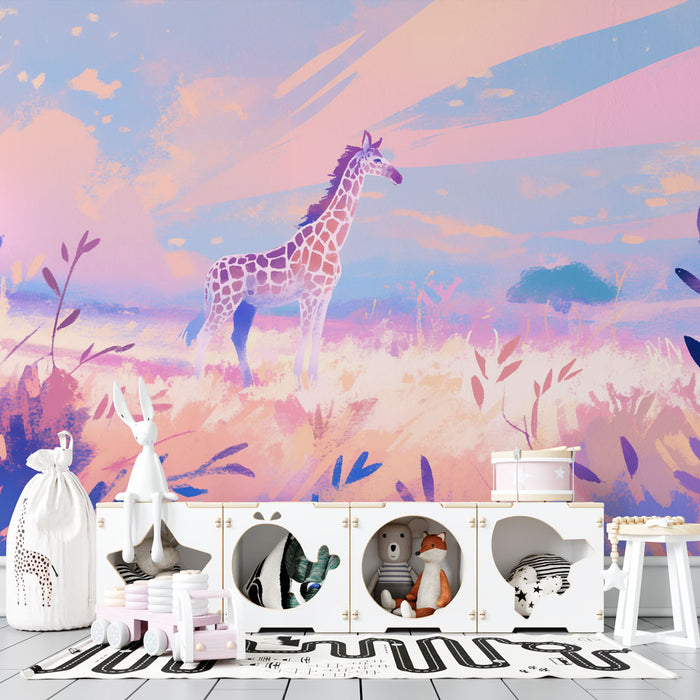 Papier peint girafe | Peinture pastel