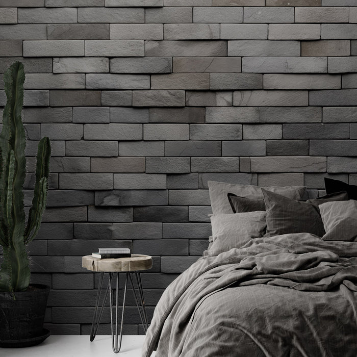Papier peint imitation brique grise | Mur avec relief