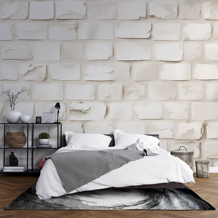 Papier peint imitation pierre blanche | Mur structuré