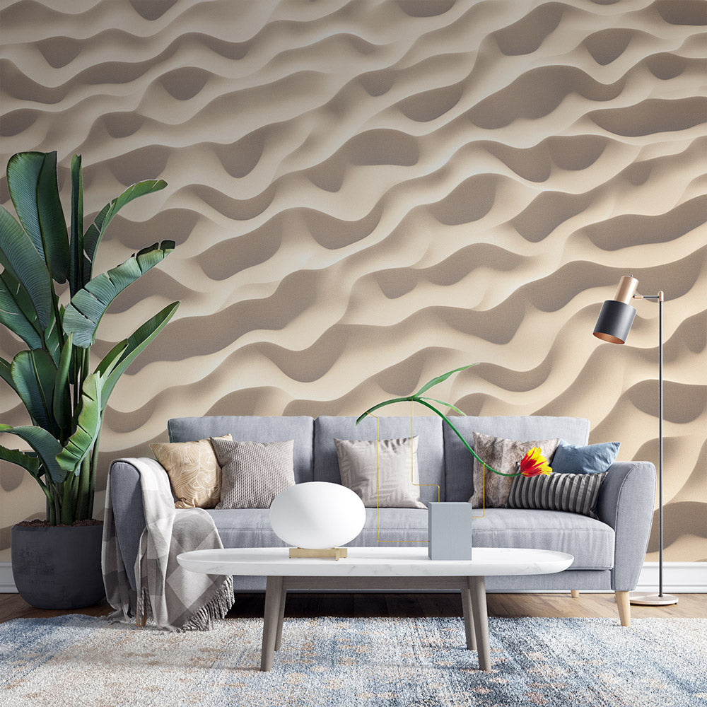 Papier peint paysage désertique | Sable doré et palmiers minimalistes