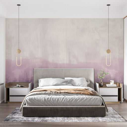 Une chambre moderne avec un papier peint dégradé aux teintes douces de beige et de violet, créant une atmosphère apaisante et élégante.