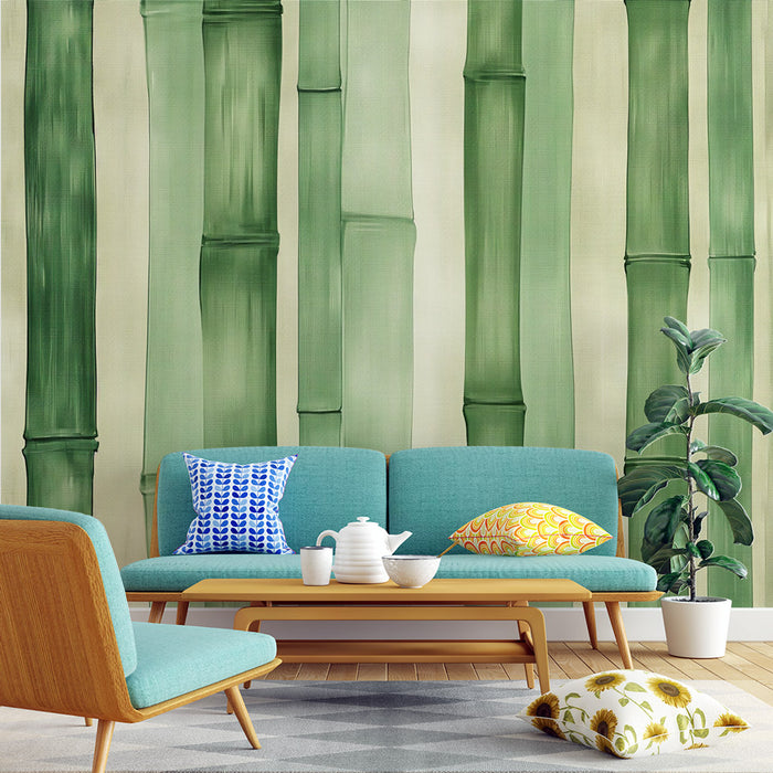 Papier peint japonais | Bambous en nuance de vert
