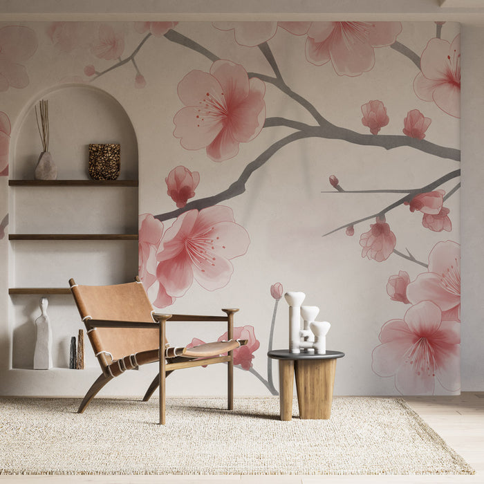 Papier peint japonais | Fleurs de cerisiers aux tons pastel