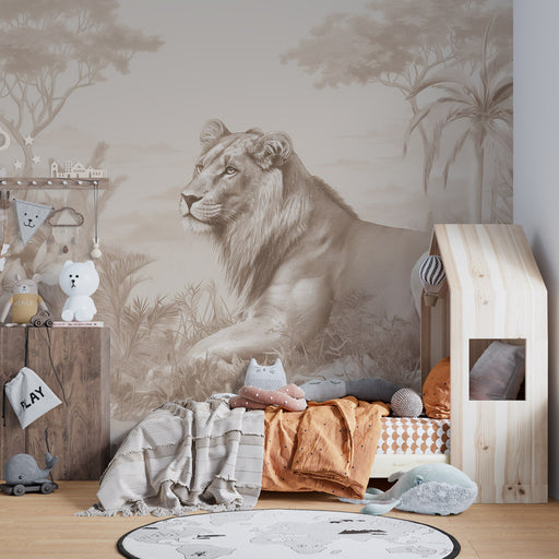 Happenings Décoration Murale En Bois Lion Géométrique 50 X 40 Cm Image 3D Facile à Mettre En Place Paysage Moderne Safari (Nut - 2