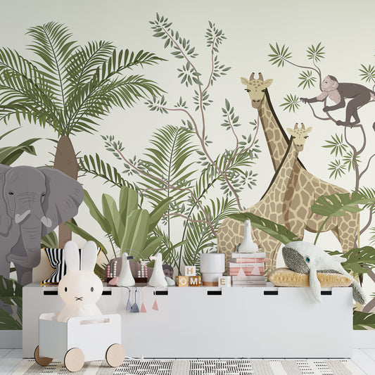 Papier peint jungle enfant | Girafon Éléphant