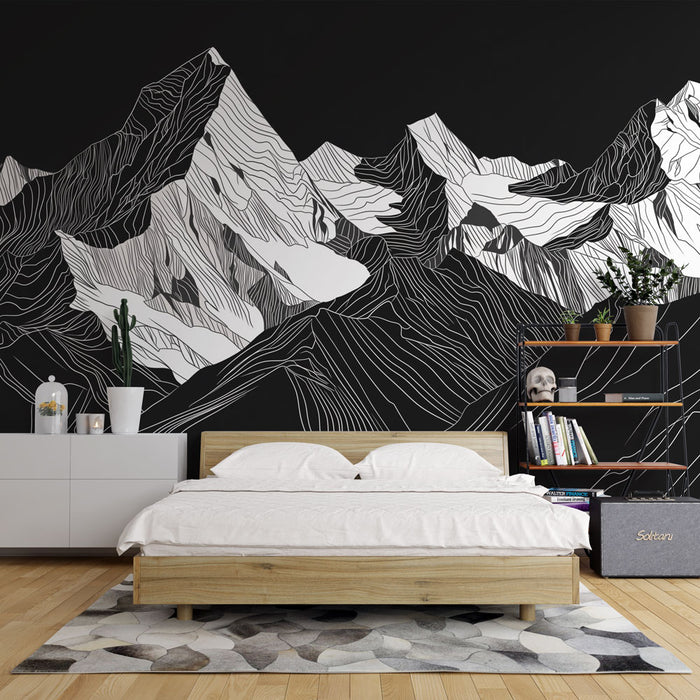 Papier peint montagne | Graphique en noir et blanc
