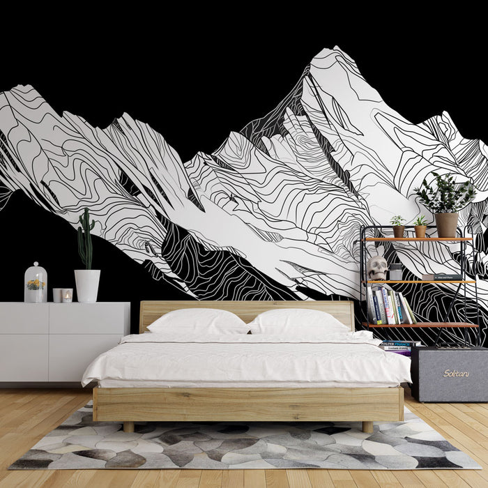 Papier peint montagne | Noir et blanc style graphique