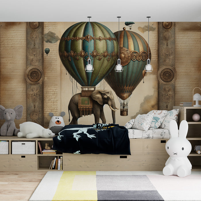 Papier peint montgolfière | Éléphant accroché vintage