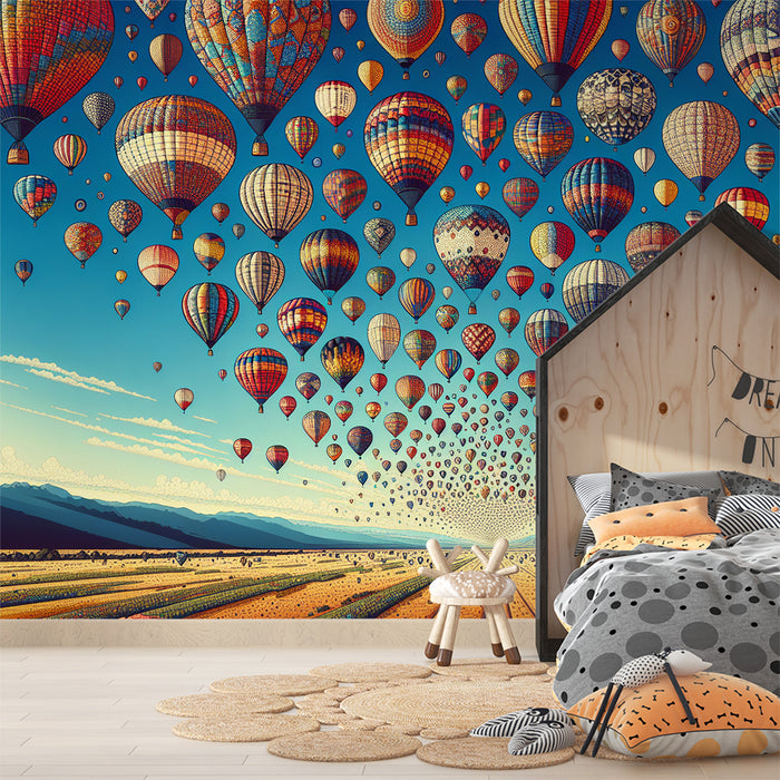 Papier peint montgolfière | Réunion de montgolfière au-dessus des champs
