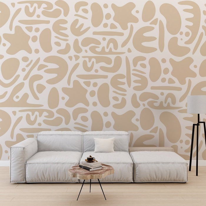Papier peint motif abstrait | Formes abstraites beige sur fond blanc