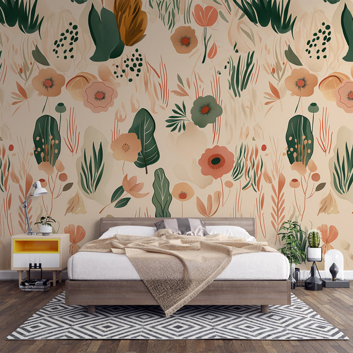 Papier peint motifs fleurs | Multicolore