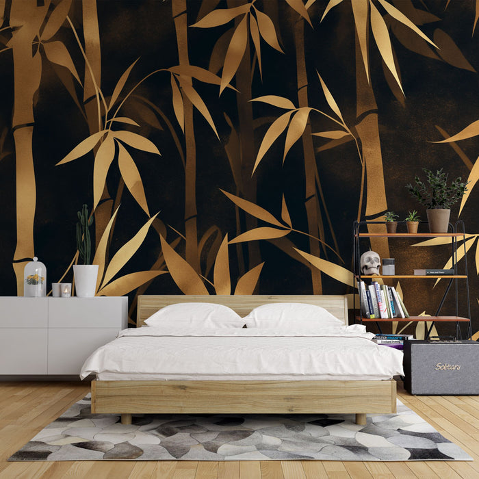 Papier peint noir et or | Bambous au design moderne