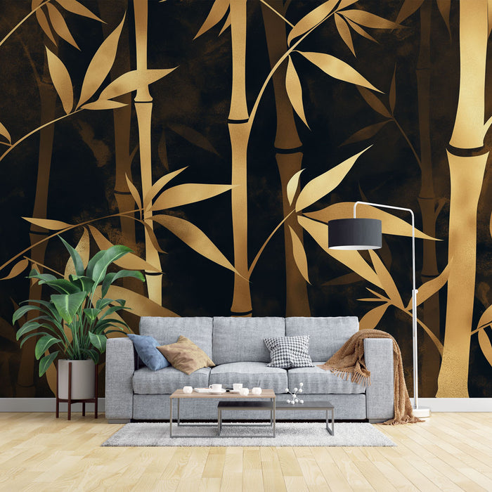 Papier peint noir et or | Forêt de bambous moderne
