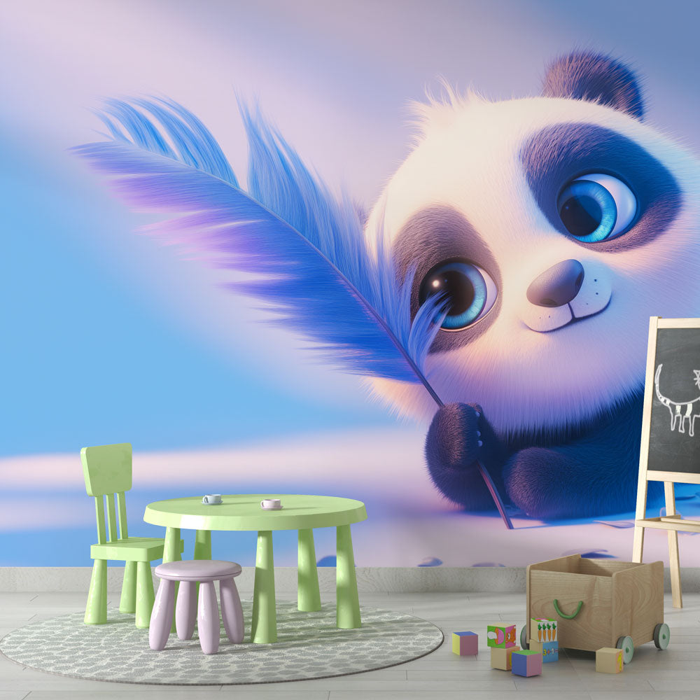 Papier Peint Photo 3D – Famille Panda, Bleu Eau, Pour Mur Ou Sol, Q10304