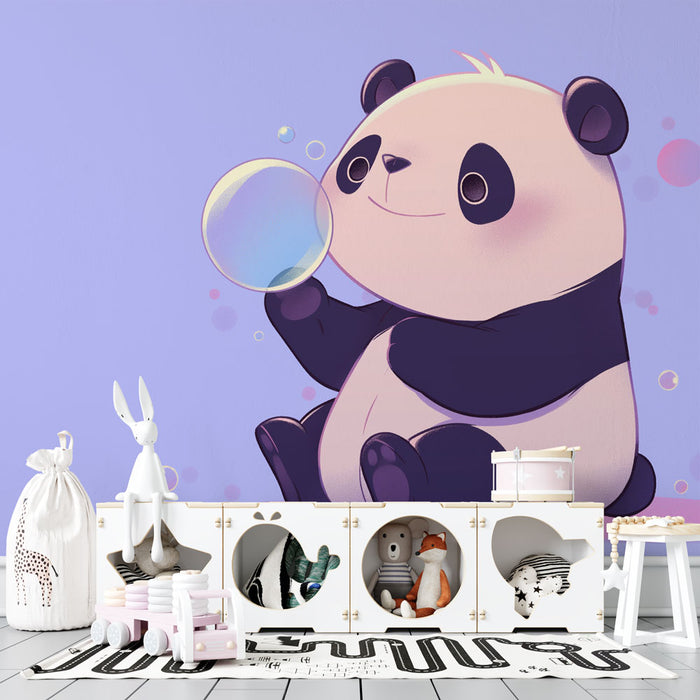 Papier peint panda | Fond pastel mauve