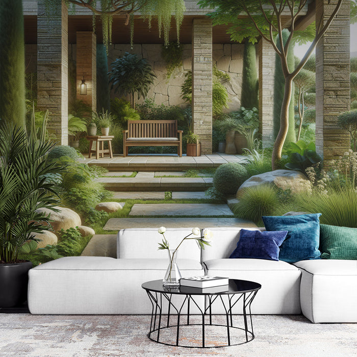 Papier peint trompe l'œil | Jardin zen et verdoyant — LePapierPeint
