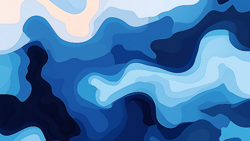 Papier peint abstrait aux nuances de bleu, avec des formes fluides et ondulées créant une atmosphère apaisante et contemporaine.