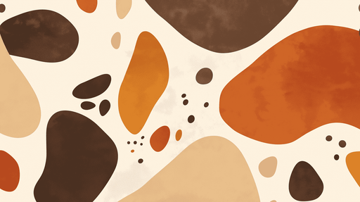 Papier peint abstrait aux formes organiques dans des teintes chaudes de brun, orange et beige, créant une ambiance moderne et chaleureuse.