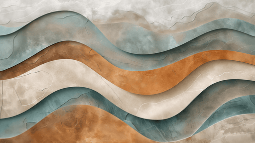 Papier peint texturé aux ondulations douces dans des teintes de bleu, beige et ocre, créant une atmosphère chaleureuse et apaisante.