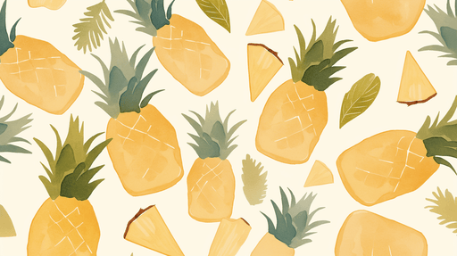 Papier peint tropical représentant des ananas aux teintes jaunes et vertes sur fond clair, évoquant une ambiance estivale et joyeuse.