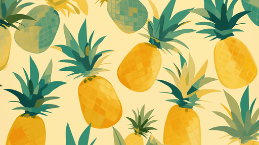 Papier peint tropical illustrant des ananas aux teintes jaunes et vertes sur fond clair, créant une ambiance joyeuse et estivale.