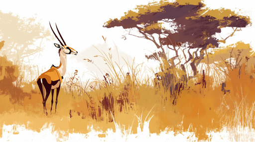 Papier peint illustrant une scène de savane avec des teintes chaudes de jaune et orange, évoquant une atmosphère sauvage et naturelle.