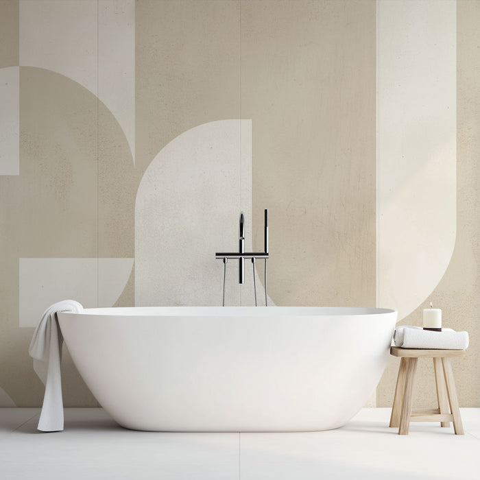 Papier peint salle de bain | Art déco beige avec formes circulaires