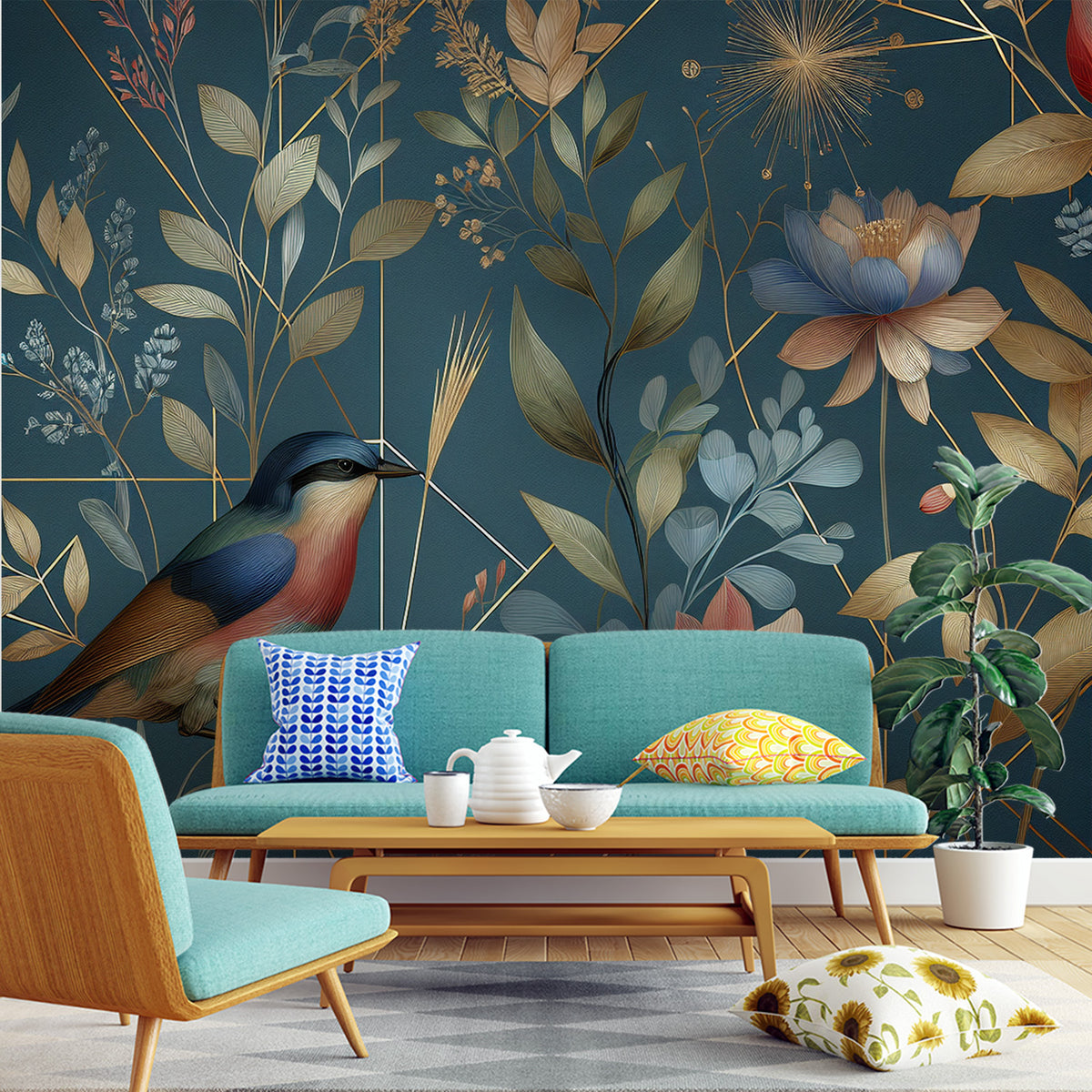 Papier peint Oiseau Floral seamless