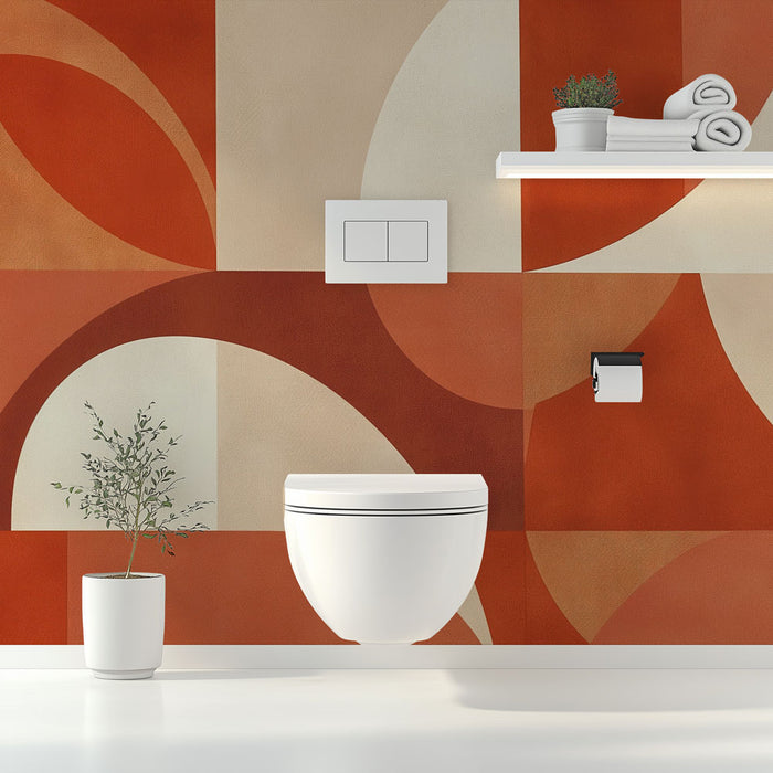 Papier peint toilette | Motif géométrique en rouge et orange brûlé