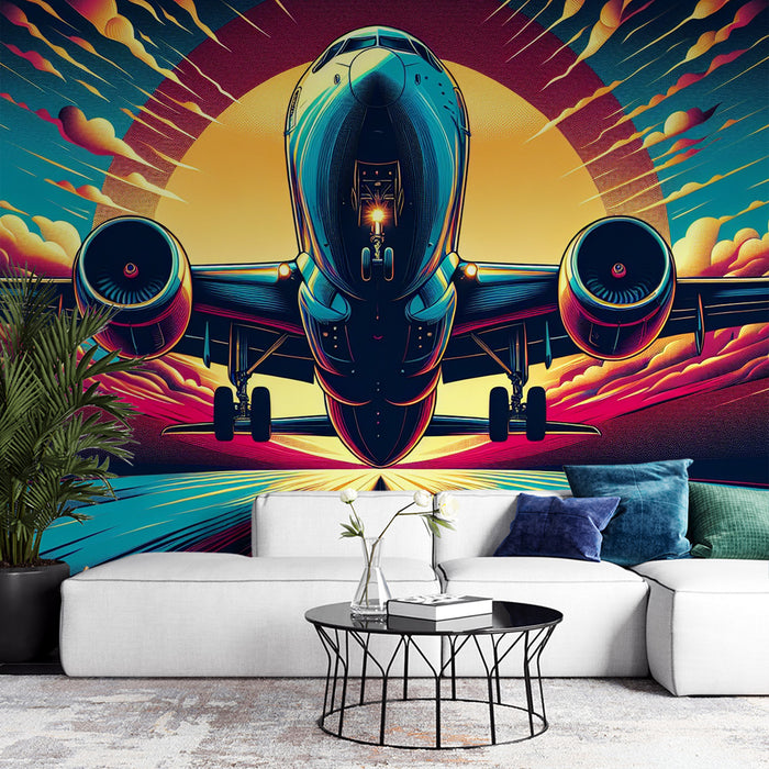 Papier peint avion | Décollage en style pop art et coloré