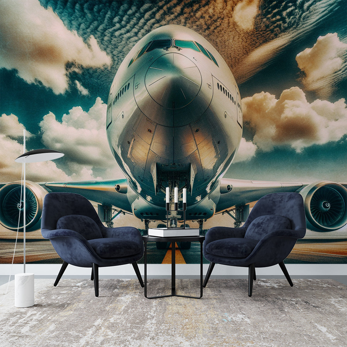 Papier Peint Panoramique Wallario – Avion Au Décollage Sur Piste Ville, Intissé