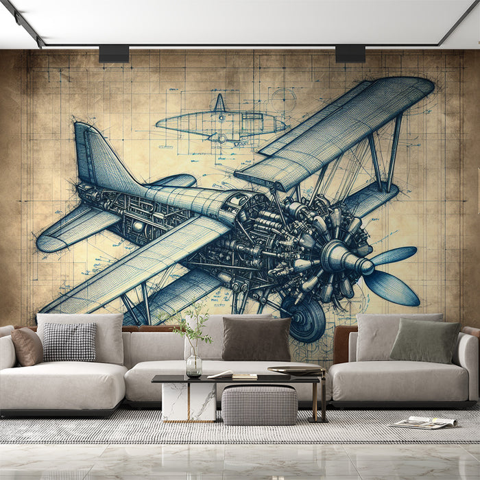 Papier peint avion | Plan d'avion style vintage