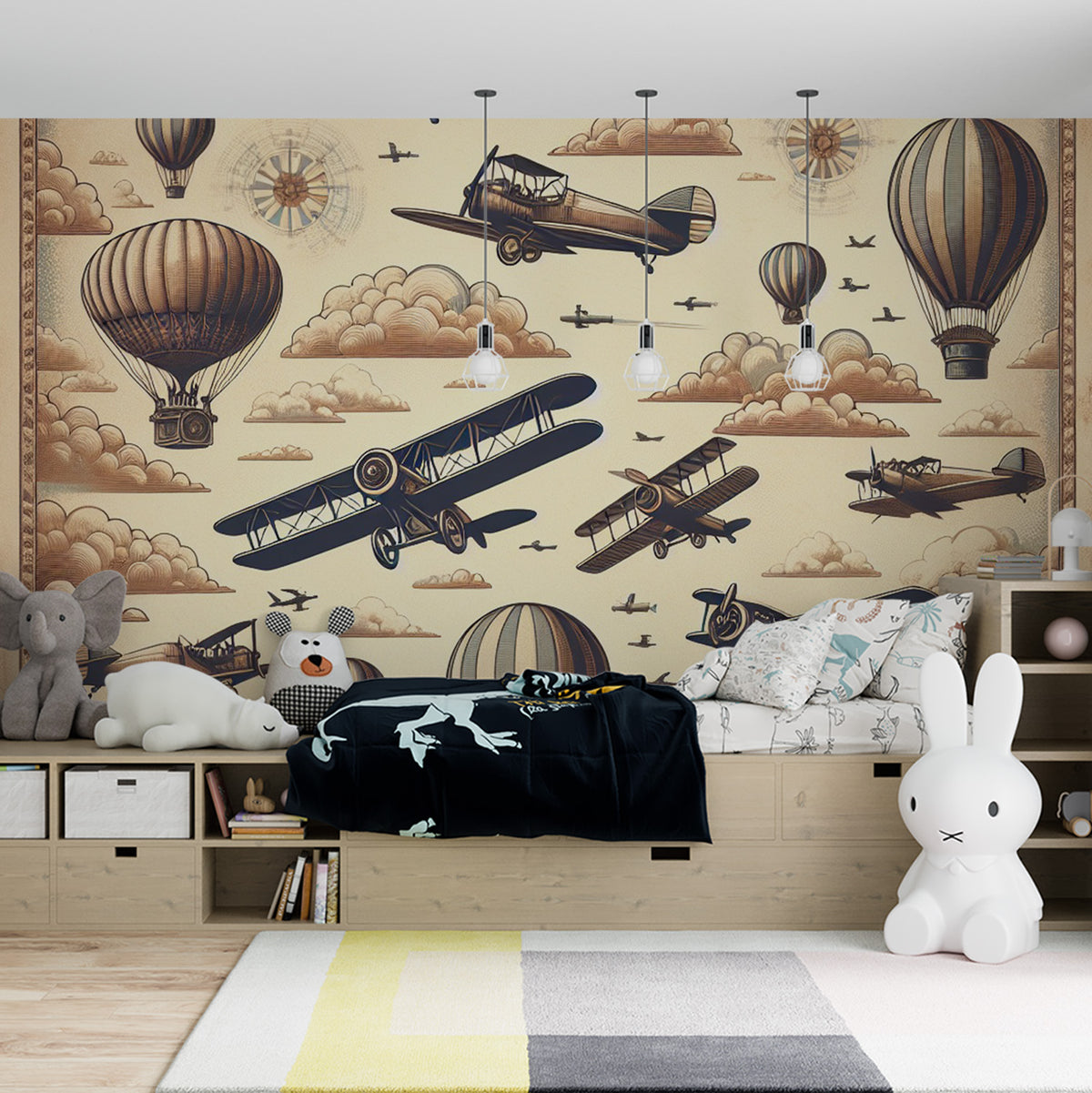 Papier Peint Panoramique Wallario – Avion Au Décollage Sur Piste Ville, Intissé