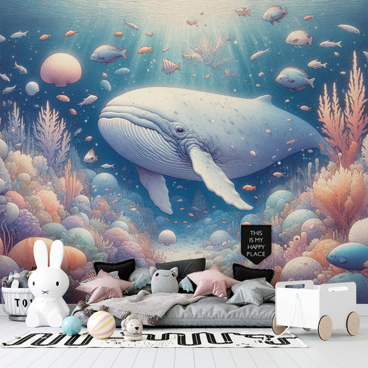 Papier peint baleine | Scène sous-marine avec poissons et coraux