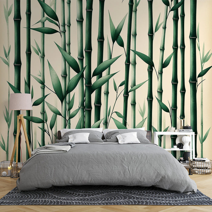 Papier peint bambou | Fond vieillit et tiges de bambou vertes
