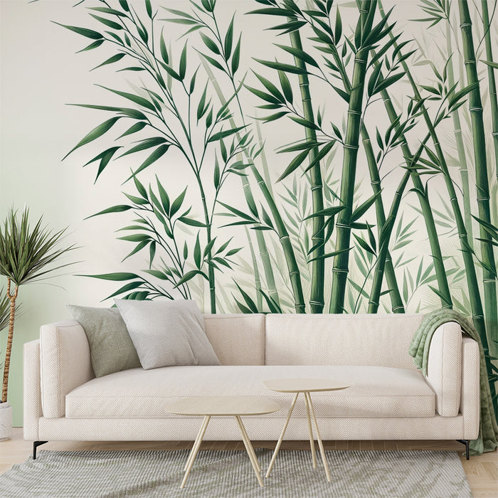 Papier peint bambou | Forêt de bambou verte, massive et feuillue