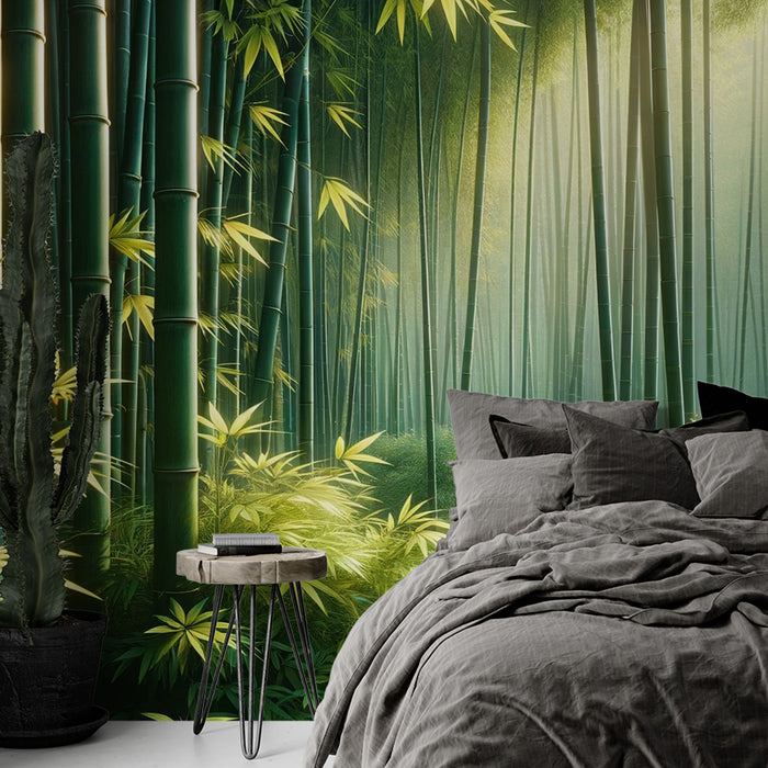 Papier peint bambou | Forêt de bambou verte ultra réaliste