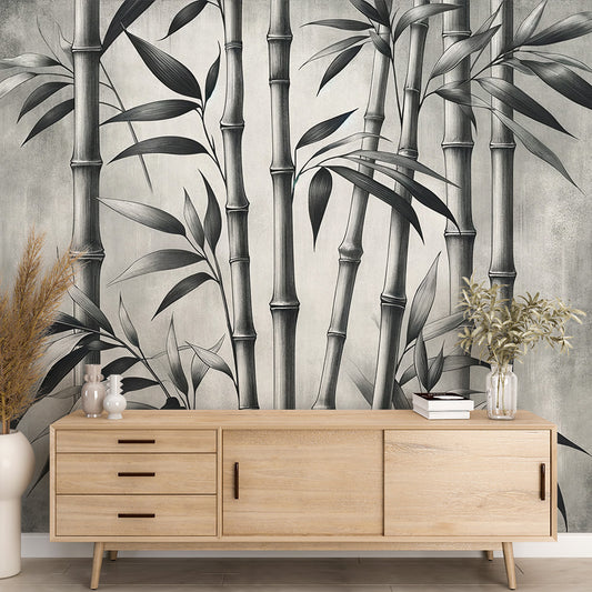 Papier peint bambou | Tiges de bambou noir et blanc