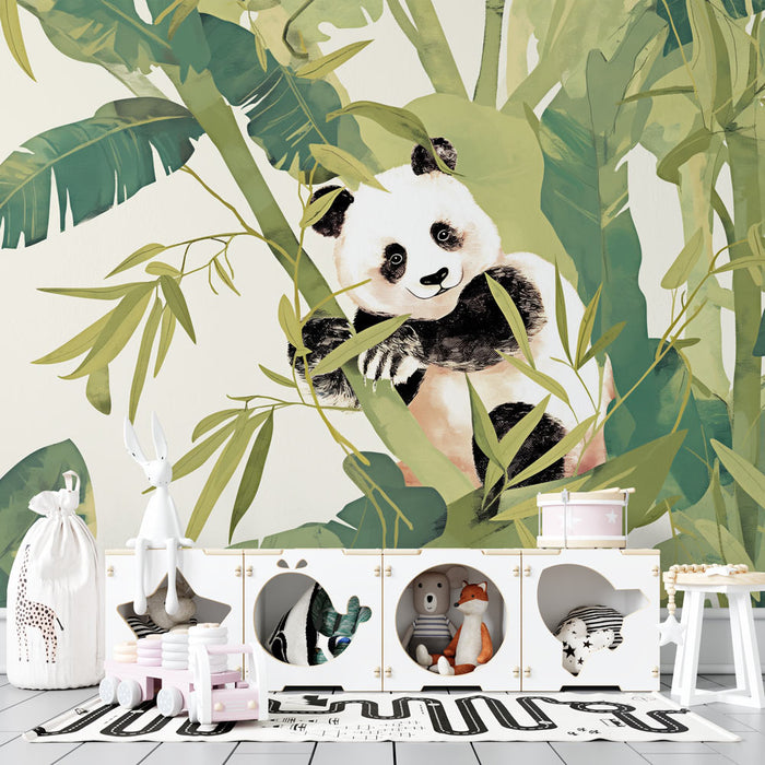 Papier peint bébé panda | Jungle verte