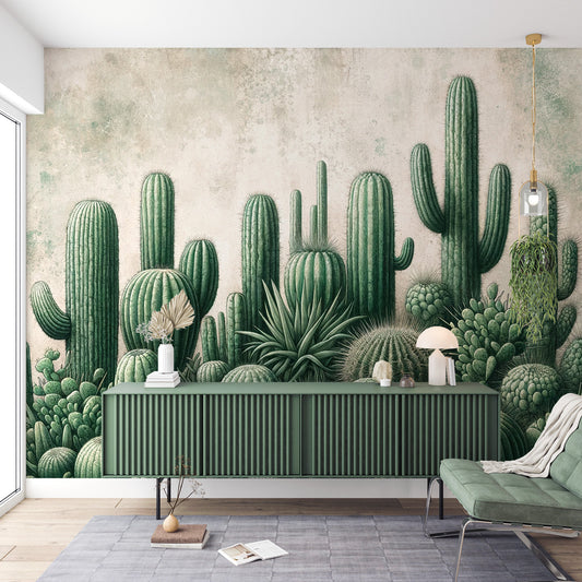 Papier peint cactus vert | Fond abimé et vintage