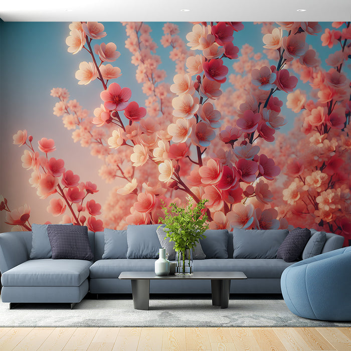 Papier peint cerisier japonais | Fleurs de cerisier roses et blanches réalistes