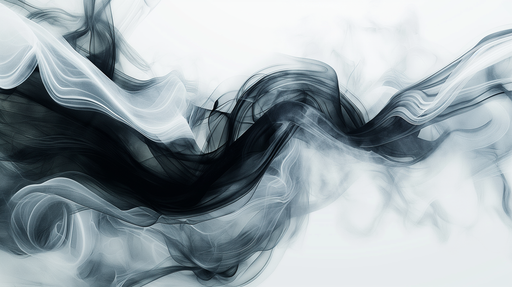 Papier peint abstrait en dégradé de noir et blanc, avec des ondulations fluides et légères, créant une ambiance moderne et aérienne.