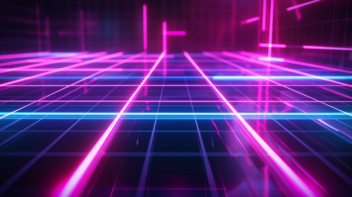 Papier peint futuriste avec des lignes lumineuses en rose et bleu sur fond noir, créant une ambiance dynamique et technologique.