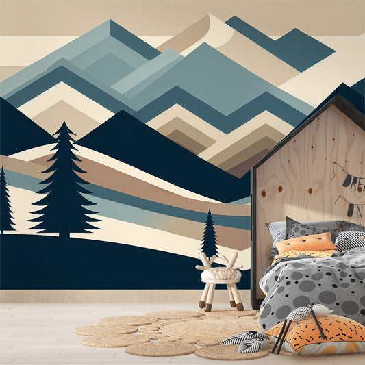 Papier peint chambre enfant | Relief montagneux en forme géométrique