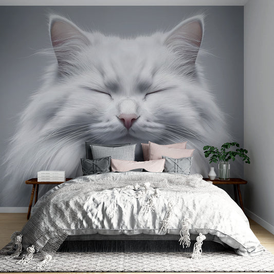 Papier peint chat | Angora blanc de près