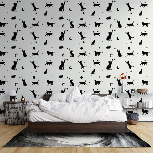 Papier peint chat | Silhouettes noires et blanches