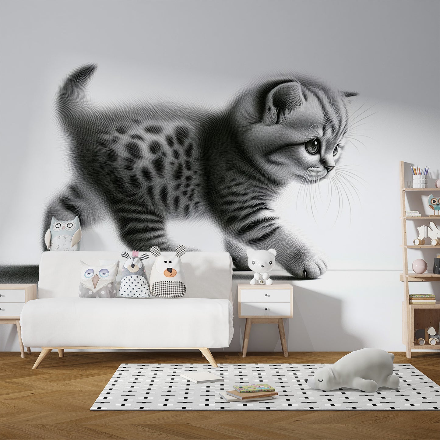 Papier peint chaton | Dessin au crayon noir et blanc