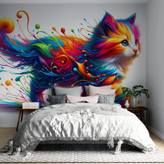 Papier peint chaton | Explosion de peinture colorée