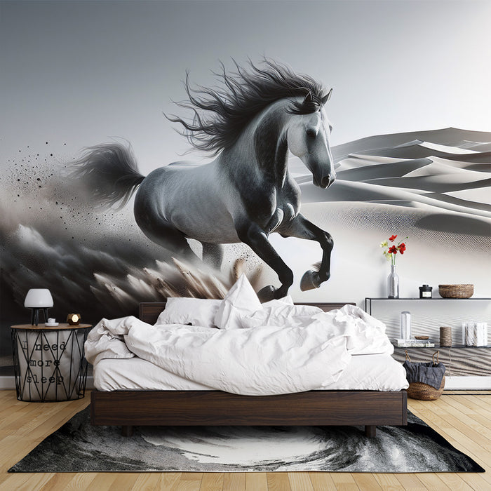 Papier peint cheval | Grand cheval blanc dans les dune du désert