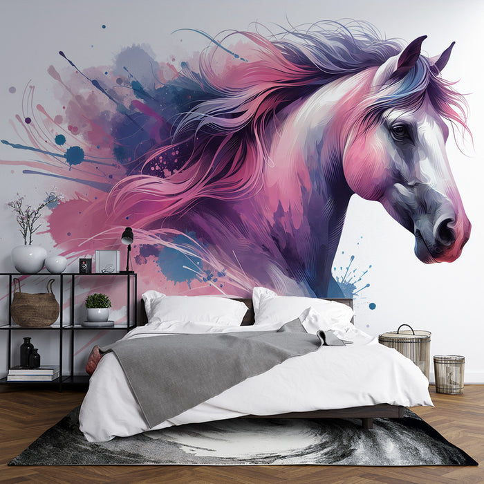 Papier peint cheval | Peinture multicolore d'un buste de cheval